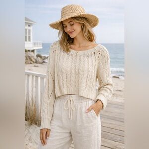 NWT Altar’d State Cream Cable Knit Crop Sweater Size M